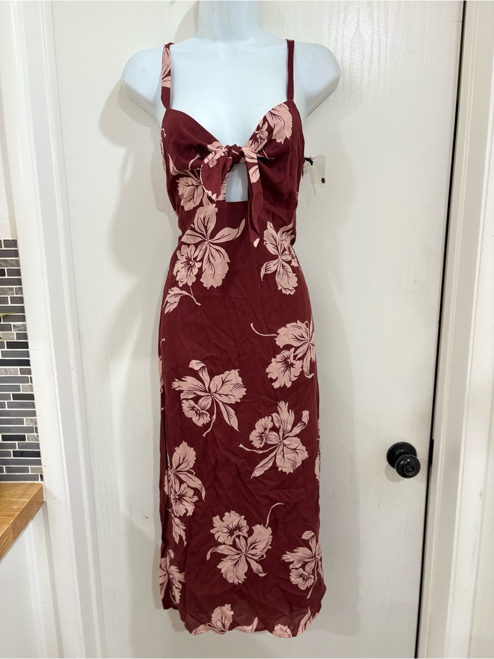 Amuse Society Burgundy Midi Dress with Pink Floral Print
